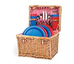 Oxford Willow Chest Picnic Basket for Four - Red Check Lining