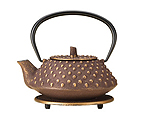 BonJour 53786 Cast Iron Teapot with Stainless Steel Infuser and Matching Trivet, Hob Nail Design - 27 oz.