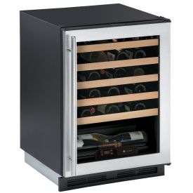 Enlarge U-Line 1175WCS-00 1000 Series 48 Bottle Wine Cellar - Black Cabinet with Stainless Steel Glass Door - Field Reversible