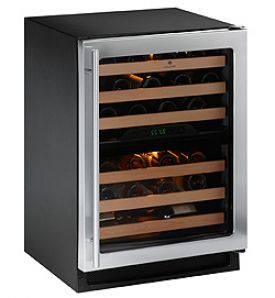 Enlarge U-Line 2275ZWCS-00 Dual Zone 43 Bottle Wine Refrigerator - Black Cabinet with Stainless Steel Glass Door - Right Hinge