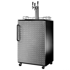 Enlarge Summit SBC490DPLTRIPLE 6 Cu. Ft. Freestanding Full-Size Triple Faucet Kegerator - Jet Black Cabinet with Industrial Style Diamond Plate Door