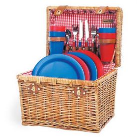 Enlarge Oxford Willow Chest Picnic Basket for Four - Red Check Lining