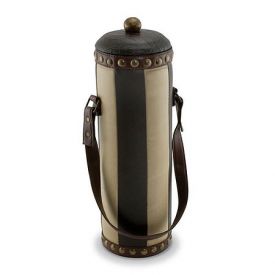 Enlarge Striped Leather Wine Holder w/ Strap