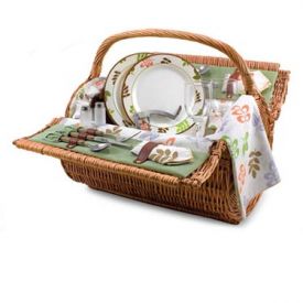 Enlarge Picnic Time Barrel Botanica Willow Picnic Basket for 2 - Hunter Green w/ Purple