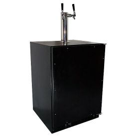 Enlarge Marvel 61HK-BB-O-R-X2D Kegerator Cabinet with BeverageFactory.com X-CLUSIVE 2 Faucet D System Keg Tapping Kit - Black Cabinet with Overlay Door