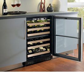 Enlarge Marvel 6SDZE-BS-G-RL Black Dual Zone ST/ST Wide Trim Glass Door Wine Cellar