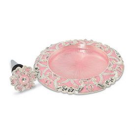 Enlarge Glamour Girl Pink Enamel Coaster and Stopper Gift Set