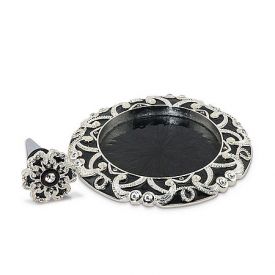 Enlarge Hollywood Deco Black Enamel Coaster and Stopper Gift Set