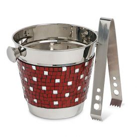 Enlarge Alluring Red Mosaic Ice Bucket w/ Tongs