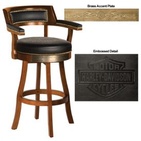 Enlarge Harley-Davidson� HDL-13110-H - Bar & Shield Flames Bar Stools w/Backrest - Heritage Brown