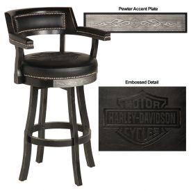 Enlarge Harley-Davidson� HDL-13110-V - Bar & Shield Flames Bar Stools w/Backrest - Vintage Black