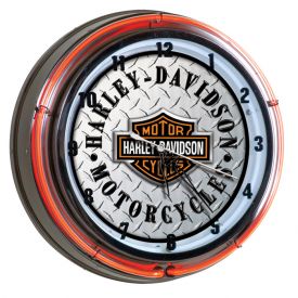 Enlarge Harley-Davidson® HDL-16611 - Bar & Shield Diamond Plate Double Neon Clock