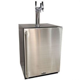 Enlarge Marvel 61HK-BS-F-R-X3HB Kegerator Cabinet with BeverageFactory.com X-CLUSIVE 3 Faucet Home Brew Keg Tapping Kit - Black Cabinet with Stainless Steel Door