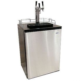 Enlarge Haier Kegerator Cabinet with BeverageFactory.com exclusive customizable Triple Faucet Keg Tapping Kit - Black Cabinet with Stainless Steel Door