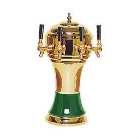 Enlarge Zeus CT900-4BR Ceramic 4-Faucet Draft Beer Tower - Green w/ Brass Finish