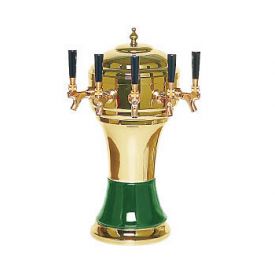 Enlarge Zeus CT900-5BR Ceramic 5-Faucet Draft Beer Tower - Green w/ Brass Finish