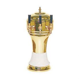 Enlarge Zeus CT901-3BR Ceramic 3-Faucet Draft Beer Tower - White w/ Brass Finish