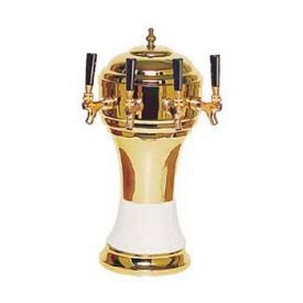 Enlarge Zeus CT901-4BR Ceramic 4-Faucet Draft Beer Tower - White w/ Brass Finish
