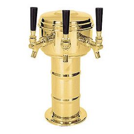 Enlarge MTM-3BR Polished Brass 3 Faucet Mini Mushroom Draft Beer Tower - 4 Inch Column