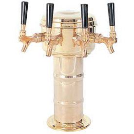 Enlarge MTM-4BR Polished Brass 4 Faucet Mini-Mushroom Draft Beer Tower - 4 Inch Column
