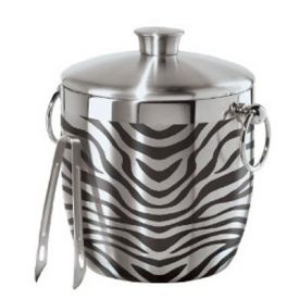 Enlarge Oggi 7401 Stainless Steel Zebra Double Wall Ice Bucket with Tongs