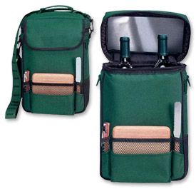 Enlarge Picnic Time Duet Insulated Wine & Cheese Tote - Hunter Green w/Black Trim