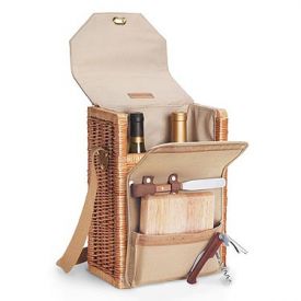 Enlarge Corsica Willow & Canvas Wine & Cheese Basket - Natural Canvas