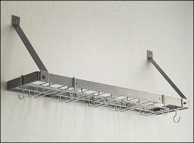Enlarge Rogar 8201 Wall Mounted Single-Tier Wine Glass & Bottle Rack - Hammered Steel