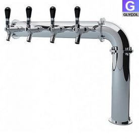 Enlarge PS190-4 Stainless Steel Persey 4 Faucet Elbow Style Draft Beer Tower - 3.3 Inch Column - Glycol Cooled