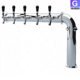 Enlarge PS192-5 Stainless Steel Persey 5 Faucet Elbow Style Draft Beer Tower - 3.3 Inch Column - Glycol Cooled